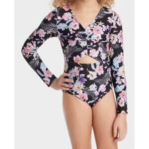 NWT Art Class Big Girl Size Large 10/12 Plus 50+ UPF Long Sleeve Swimsuit Floral